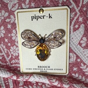 Piper K CZ and glass stone bee brooch